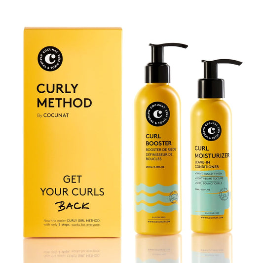 COCUNAT Curly Method 2-Step Kit - Leave-In Curl Moisturizer + Curl Booster Gel - Defines, Hydrates & Controls Frizz for Perfect Curls - Strengthens & Smooths - 250ml + 150m