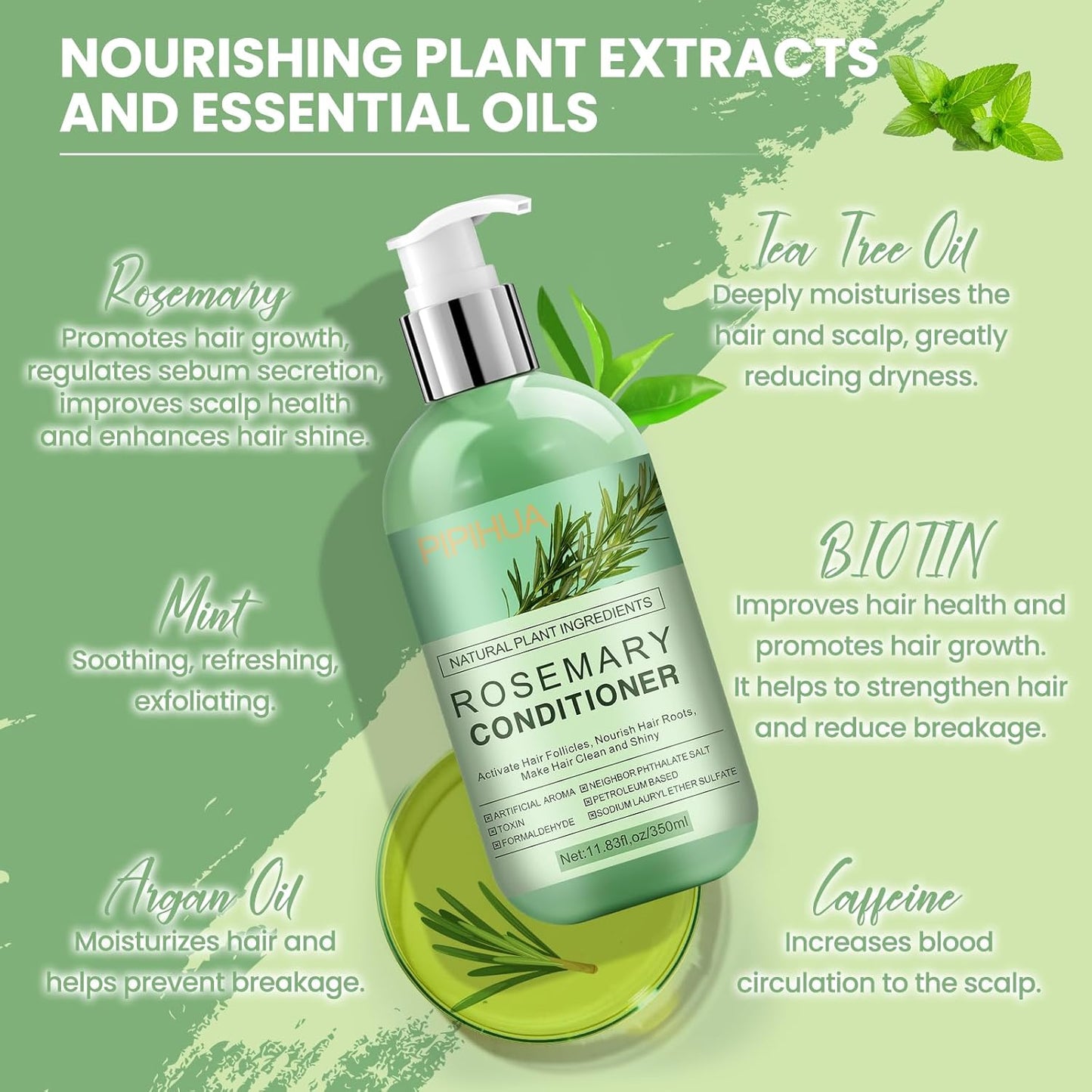 Rosemary Conditioner for Hair Growth: Thinning Hair & Anti-Hair Loss Treatment for Men and Women - Rosemary Mint Strengthening Conditioner with Tea Tree Oil Biotin