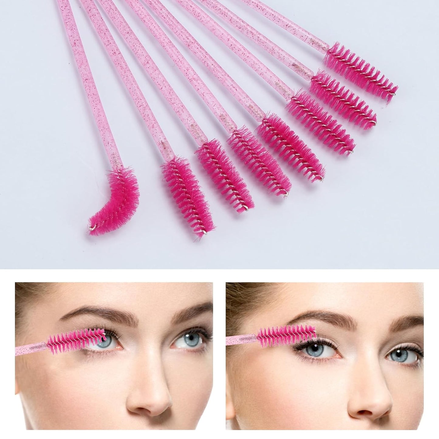 200 Pcs Disposable Mascara Wands Dual Ended Eyelash Brush Lip Brush, Lipstick Applicator Eyebrow Spoolies Brush for Eyelash Extensions - Hotpink