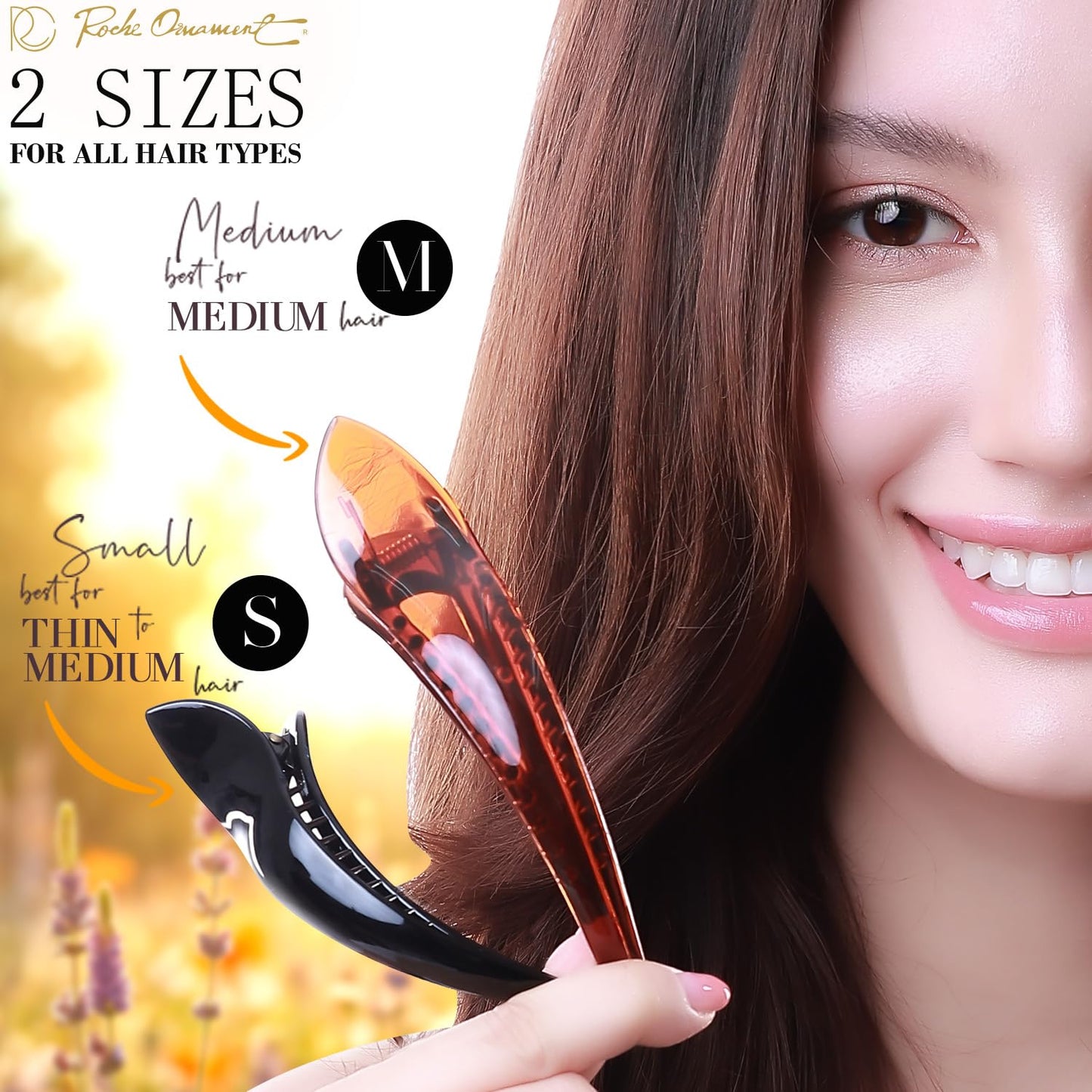 RC ROCHE 6 Pcs Duck Bill Alligator Hair Clips for Women Sectioning Flat Claw Long Thick Hair Inner Teeth Curved Styling Jaw Strong Secure Grip Salon, Large Black