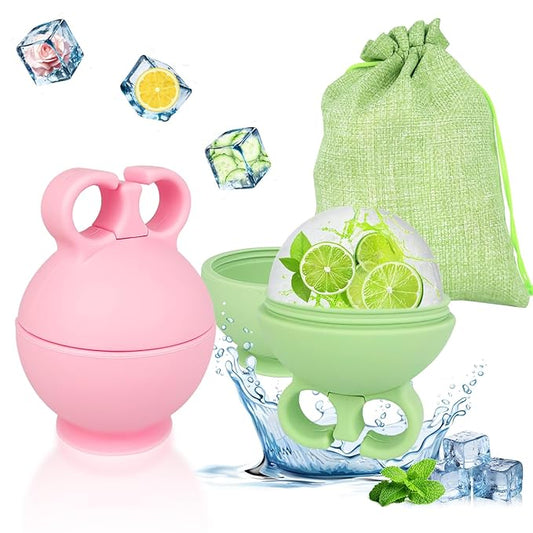 2 Pack Ice Roller for Face, Ice Face Roller for Eye Neck Body, Ice Cube Roller Massager Gua Sha Tool, Eliminates Puffiness, Reusable Facial Ice Mold, De-Puff Eye Bags, Beauty Care (Pink and Green)