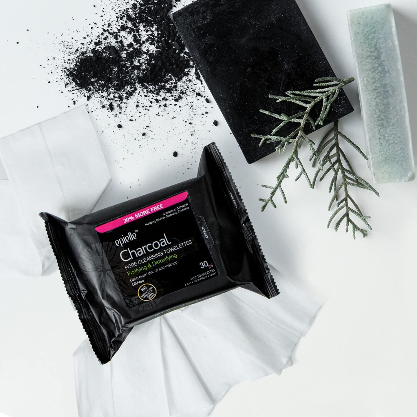 Epielle Charcoal Makeup Remover Wipes, Pore Cleaning Facial Cleanser Towelettes, Purifying & Detoxifying, Remove Dirt, Oil, Waterproof Mascara, Hypoallergenic & Alcohol-Free, 30 Count (Pack of 6)