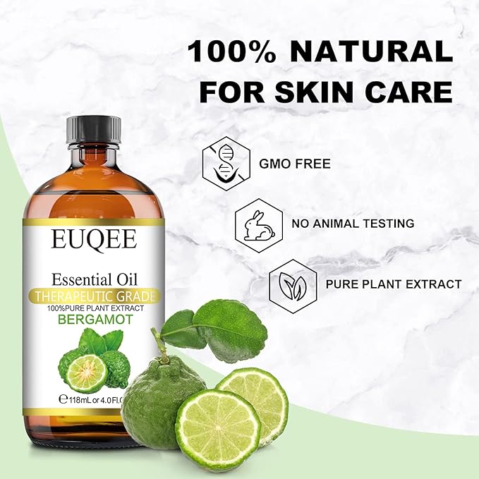 Bergamot Essential Oil 118ml Pure Bergamot Oil for Aromatherapy, Diffuser, Sopa Candle Making, Large Bottle with Gift Box -4 fl.oz