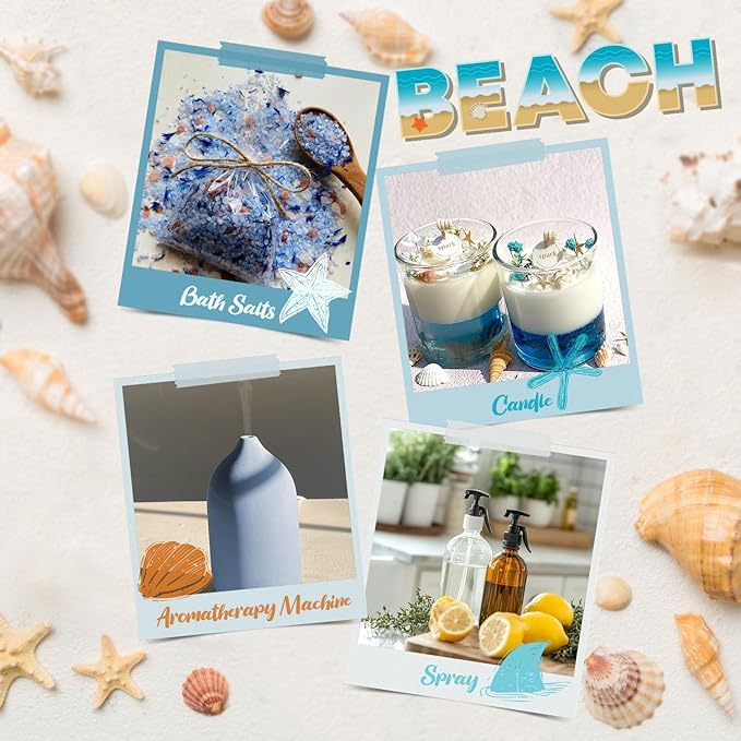 Beach Fragrance Oils Set, Essential Oil Gift Set for Diffuser, Summer Scent Diffuser Oil, Diffuser Scents Oil for Home-Ocean Spray, Pink Sands, Salty Sea, Pina Colada, Island Life, Sunshine