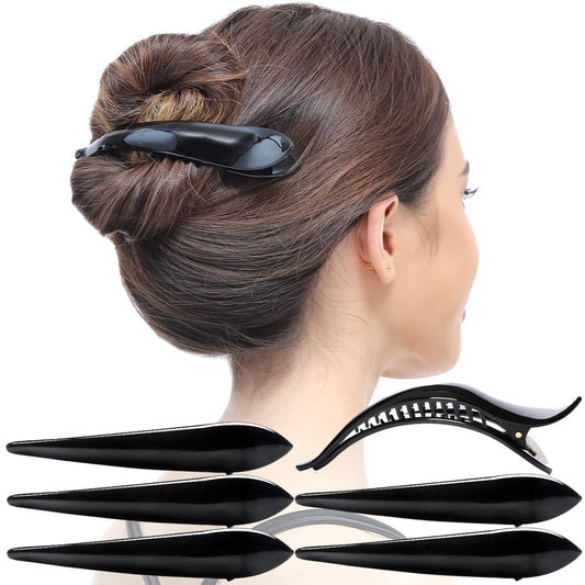 RC ROCHE 6 Pcs Duck Bill Alligator Hair Clips for Women Sectioning Flat Claw Long Thick Hair Inner Teeth Curved Styling Jaw Strong Secure Grip Salon, Large Black