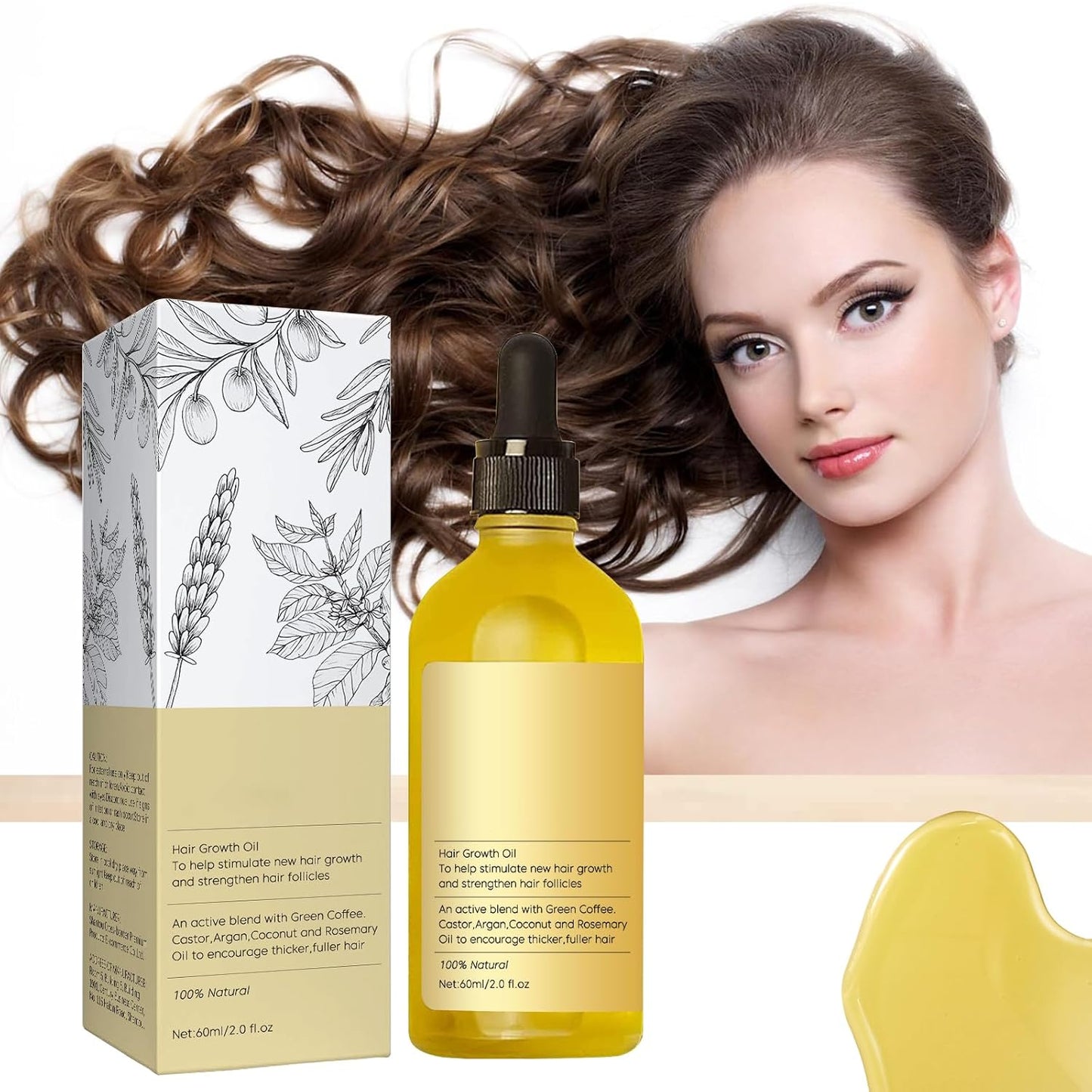 Natural Rosemary Hair Growth Oil - For Dry, Damaged Hair & Thinning Hair - Strengthening & Nourishing Treatment - 2 Fl Oz (60mL)2PCS