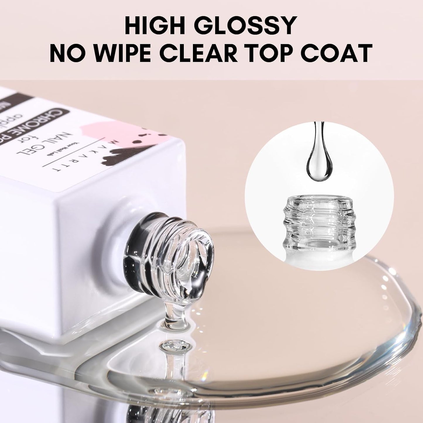 Makartt Gel Top Coat for Chrome Nail Powder - 15ml Clear No Wipe High Gloss Top Coat Gel Nail Polish Mirror Shine Long Lasting Easy Application, Soak off UV Lamp, DIY Home Salon Art Design