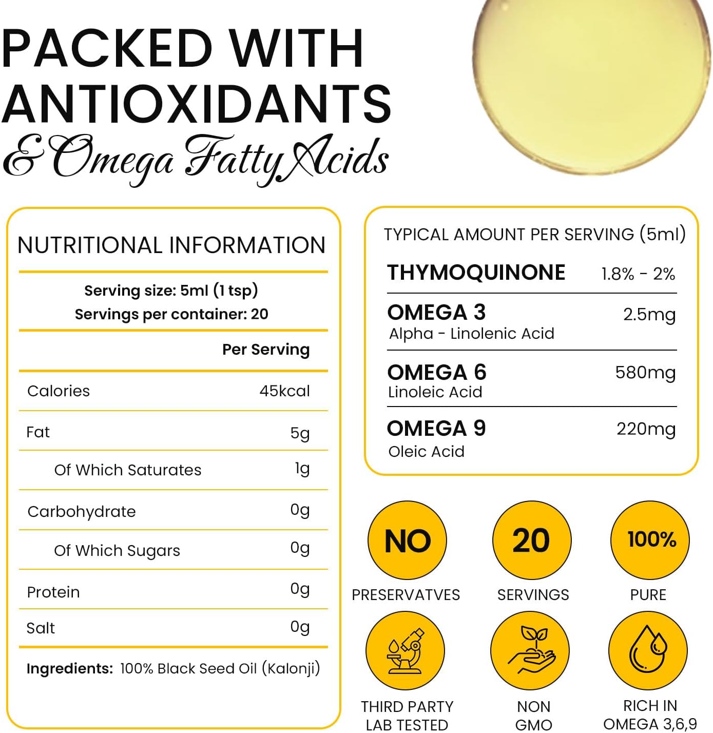 CARAWAY Organic Black Seed Oil - Cold Pressed Nigella Sativa Oil - Pure and Unrefined - Rich in Thymoquinone for Immune Support, Hair and Skin Care | Glass Bottle