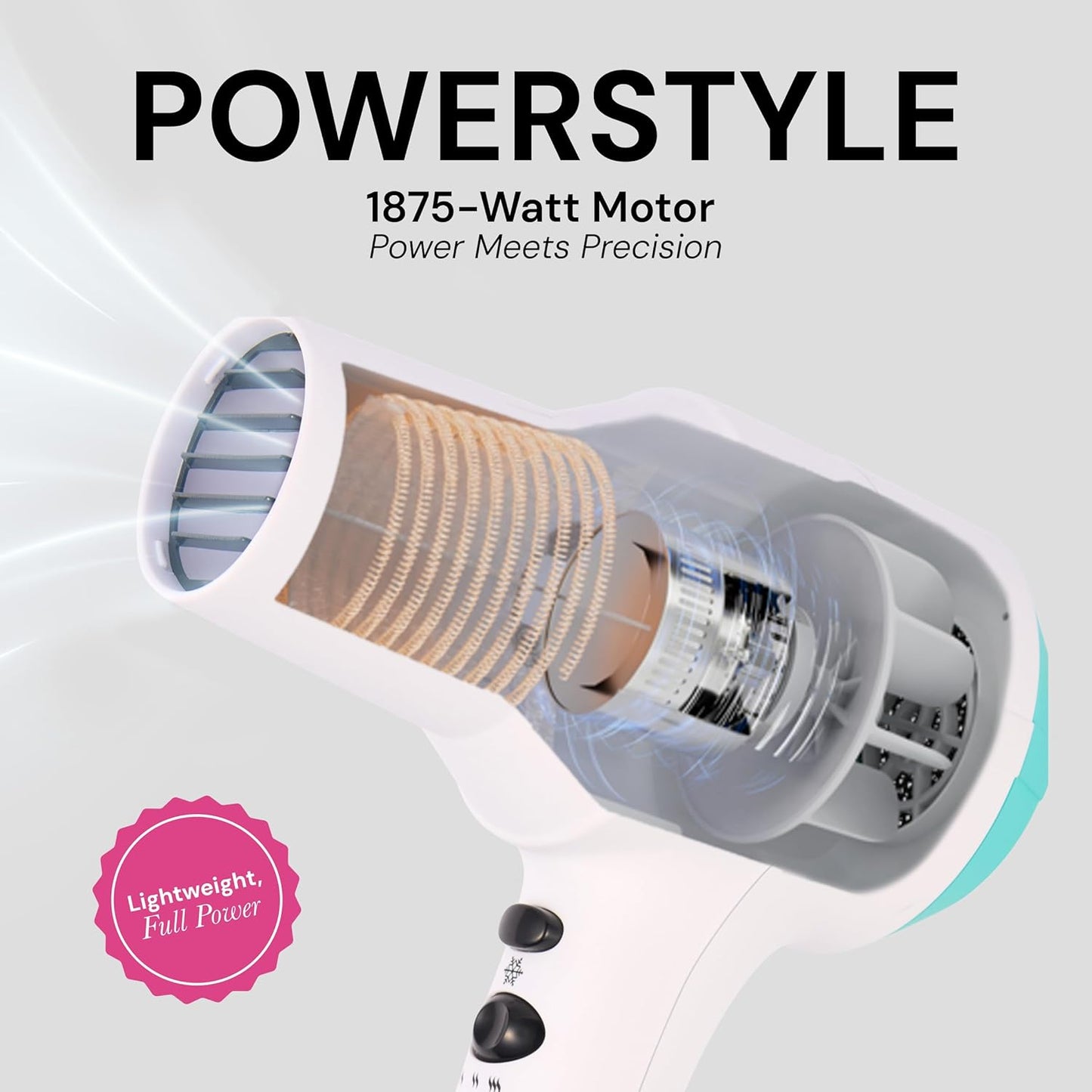 L'ANGE HAIR PowerStyle Ionic Turbo Hair Dryer | 1875W Fast Drying & Precision Styling for Long-Lasting, Frizz-Free Looks | Advanced Ionic Technology Smooths & Shines Hair (White)