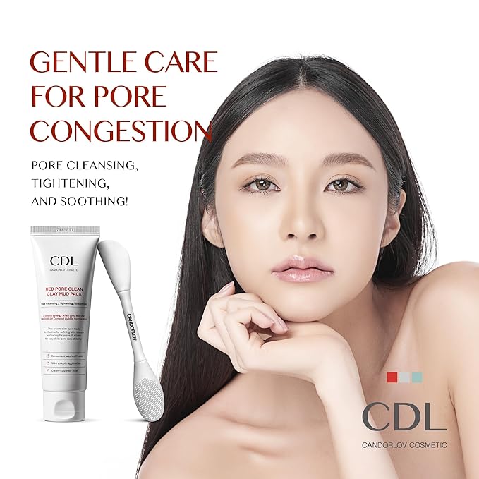 Red Mud Deep Pore Cleansing Facial Wash Off Mask for Impurities Sebum, For Senstive Skin, Soothing & Cooling Effect, Exforliating Dead Skin Cells, Korean Skin Care, 2.7 oz