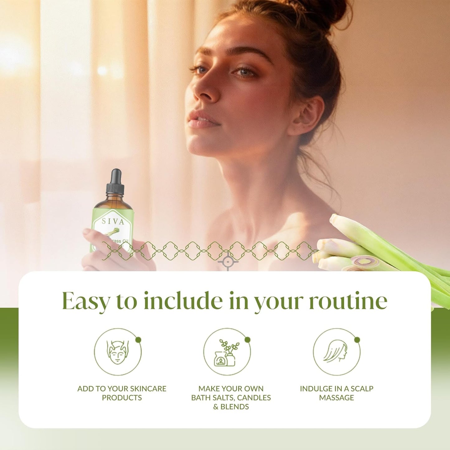 Siva Lemongrass Essential Oil - 4 Fl Oz – 100% Natural Lemongrass Oil - for Diffuser, Face, Skin Care, Aromatherapy, Hair Care, Scalp and Body Massage - with Dropper