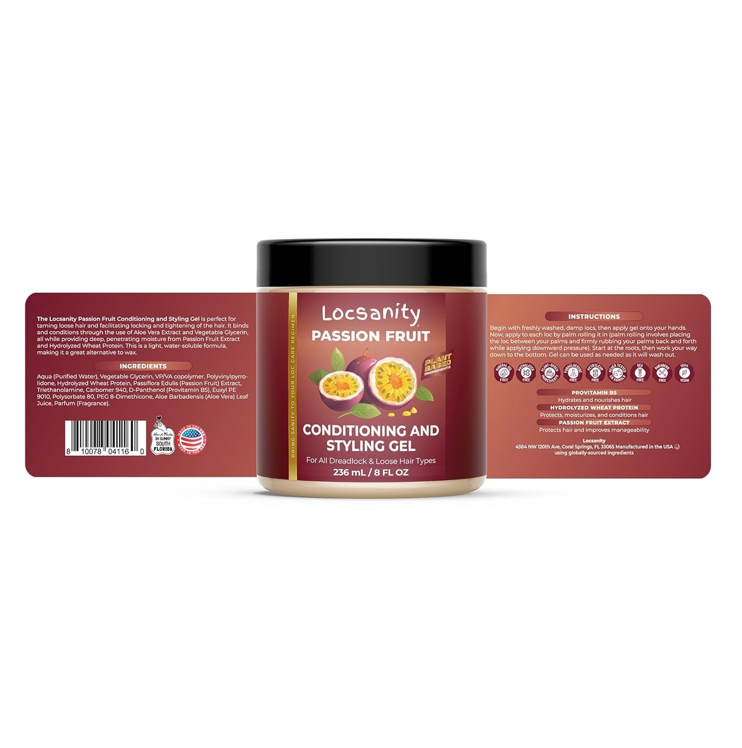 Locsanity Passion Fruit Conditioning and Styling Hair Gel – Braiding Gel for Dreadlocks, Twists and Sisterlocks, Loose Natural Hair, and All Types of Locs