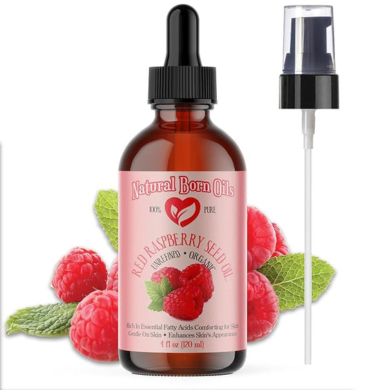 Natural Born Oils Red Raspberry Seed Oil, 4oz, Organic, Cold-Pressed, Packed with Antioxidants, Great for Skin Hydration, Hair Vitality