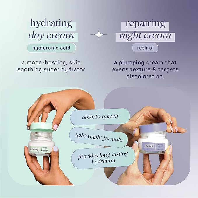 SpaLife Hydrating + Repairing Day to Night Cream Duo – Day & Night Cream Set – For Dry Skin, Fine Lines & Wrinkles, Firming, Color Correcting, Retinol & Hyaluronic Acid Moisturizers