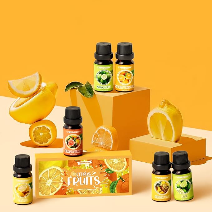 Citrus Essential Oils Set, ARVIDSSON Fresh Fruit Essential Oil for Diffuser, Premium Fragrance Oils, Grapefruit, Bergamot, Sweet Orange, Lemon, Lime, Pineapple, Citrus Scented Oils Gift Set