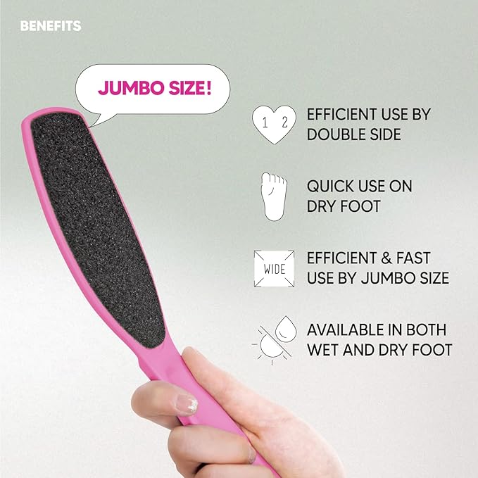 Wide Emery Foot File(Hot Pink), Double-Sided Pedicure Tool, Colossal Professional Foot File for Men & Women, Effective for Cracked Heel, Callus Remover, Foot Scrubber