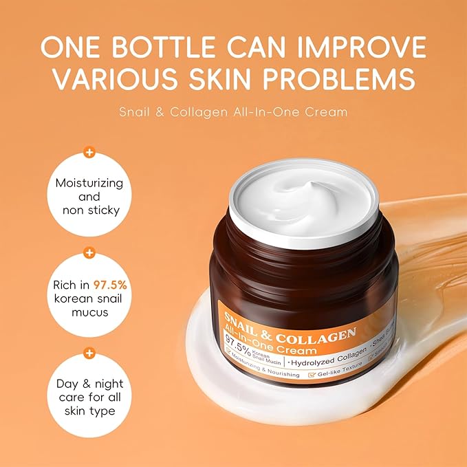 All About Snail Mucin Kit Korean Skin Care Set, Collagen Skincare Gift Set Hydrating & Lifting Skin, Snail Skin Care Products Set Cleanser, Serum, Cream, Facial Kit for Women and Men Anti-Aging 3Pcs