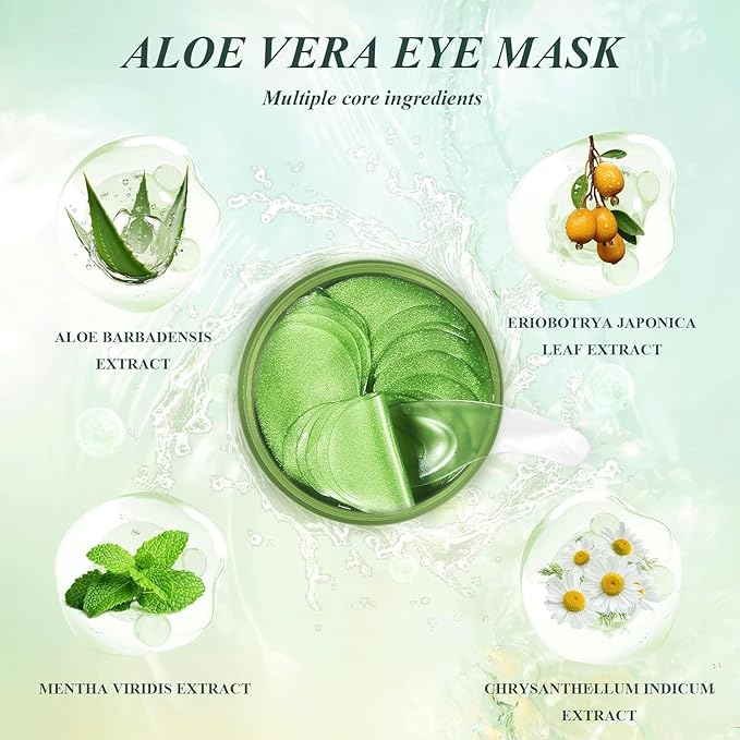 Under Eye Patches, Eye Mask, Eye Patches for Puffy Eyes and Dark Circles - 60 PCS Aloe Vera Under Eye Mask to Reduce Puffiness, Fine Lines, and Wrinkles with Pure Natural Extracts