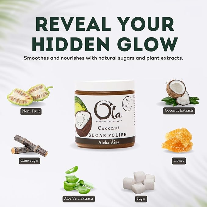 Ola Tropical Apothecary Coconut Sugar Polish with Pure Tropical Oils and Plant Extracts - 11.6 Oz