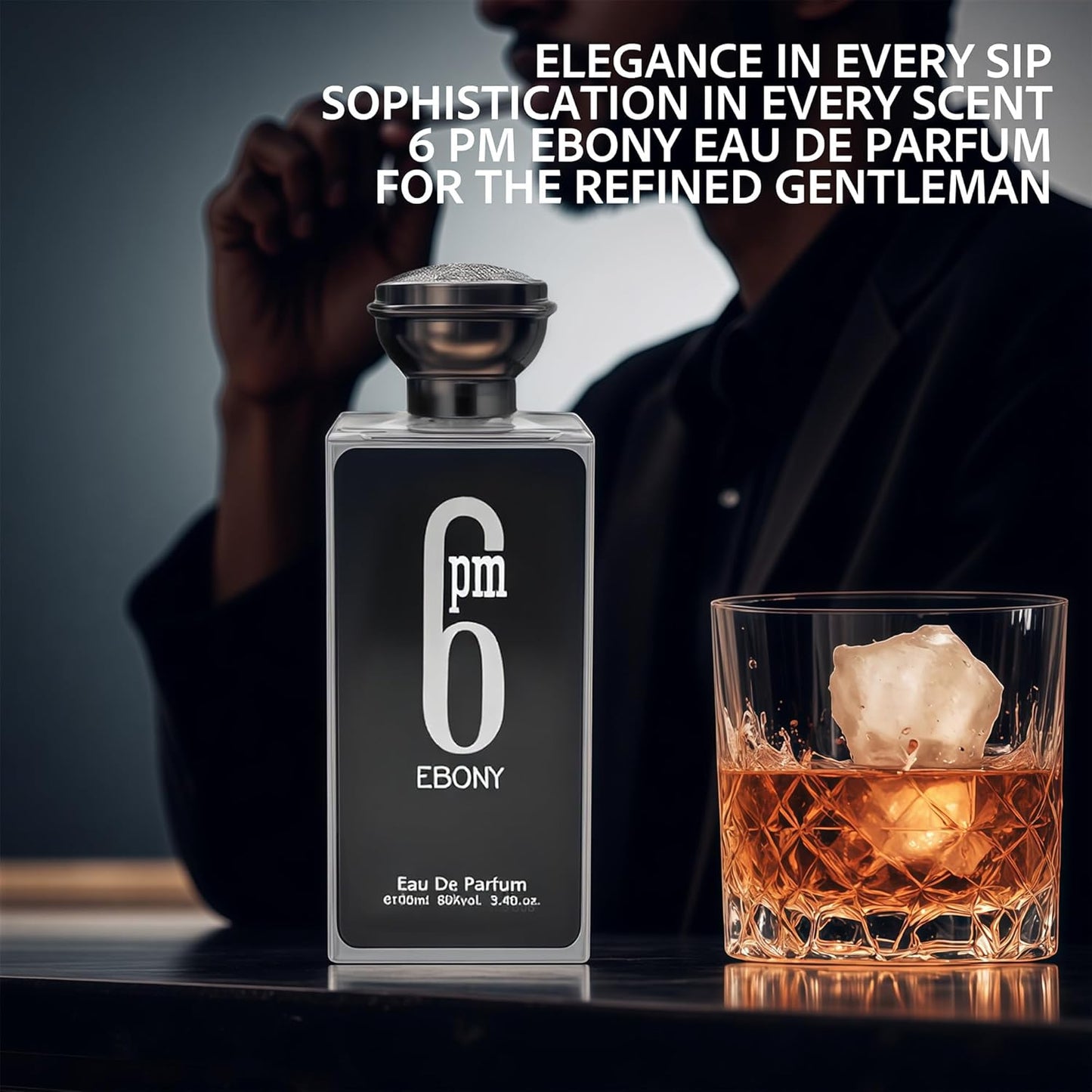 Cologne for Men 6PM Ebony 3.4 Fl Oz Eau de Toilette Spray Noted with Bergamot,Lavandin,Orange Blossom,Amber&Vanilla Fragrance Alcohol-Free Luxury Men's Perfume for Daily Use