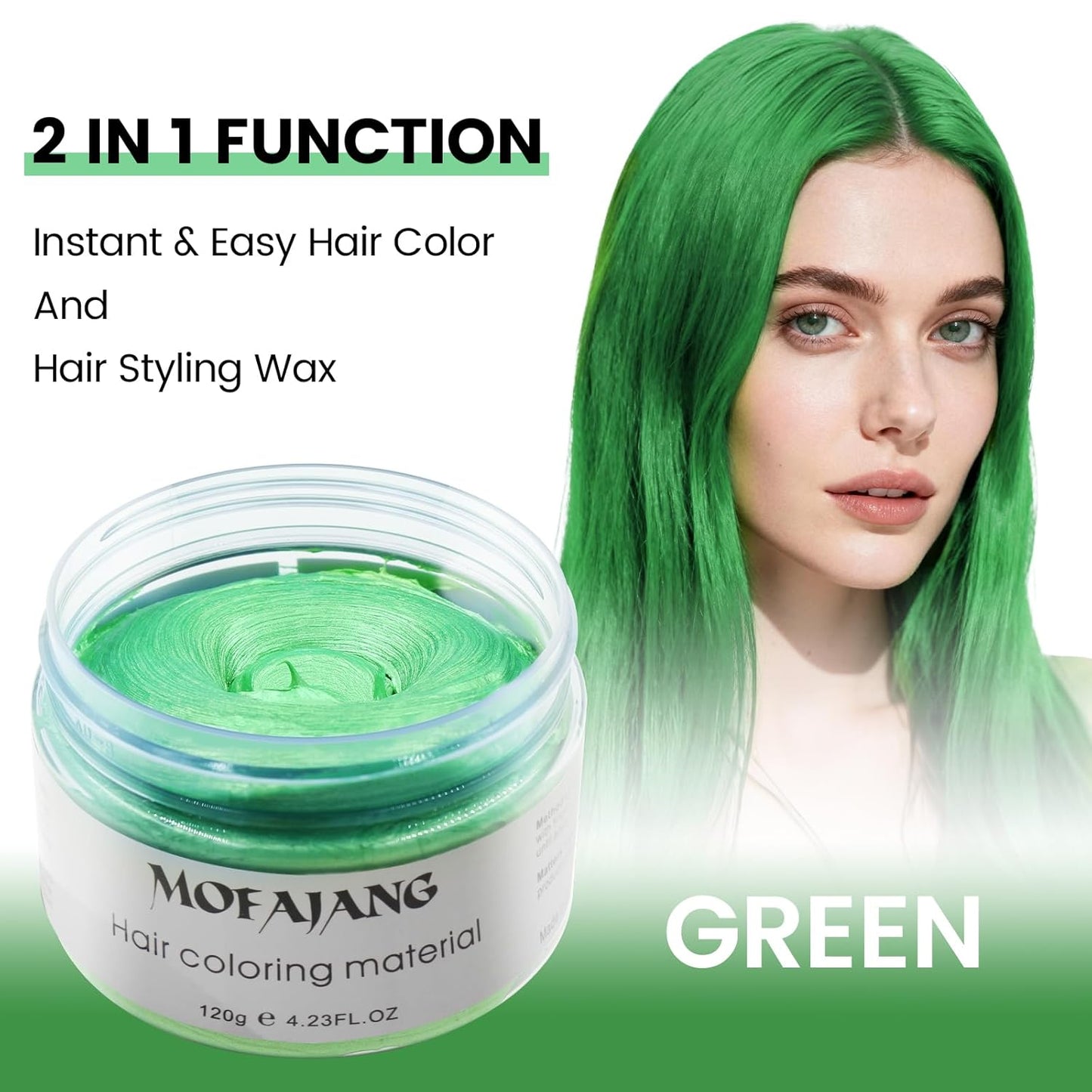Green Temporary Hair Dye Wax Natural Instant Hair Color Wax Pomades 4.23 oz, Hair Styling Clay for Party, Cosplay, Halloween, Christmas