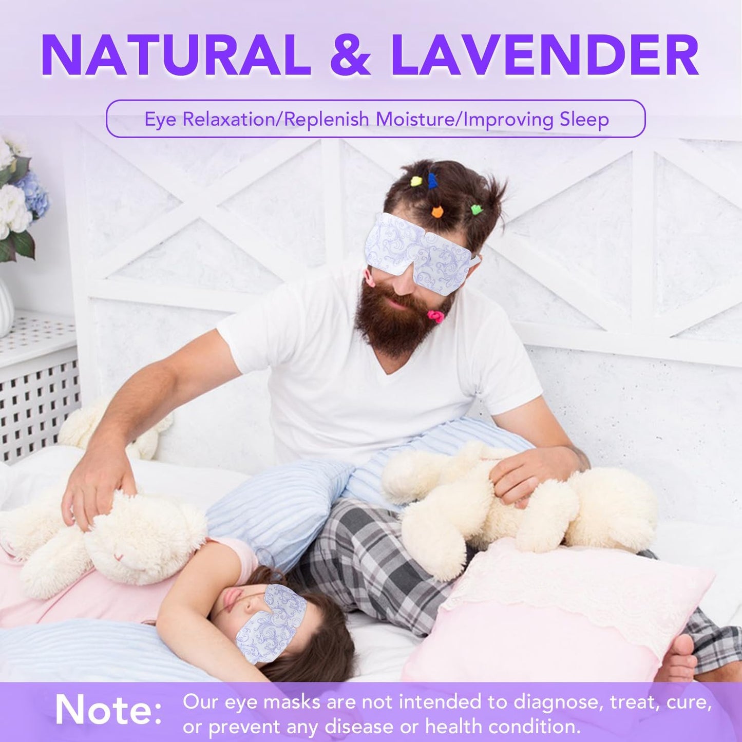 XPCARE 60 Pack Steam Eye Masks for Dry Eyes, Self Heated Steam Warm Eye Mask, Disposable Heated Eye Mask for Dark Circles, Puffy Eyes, Relief Stress Eye Fatigue (Lavender)