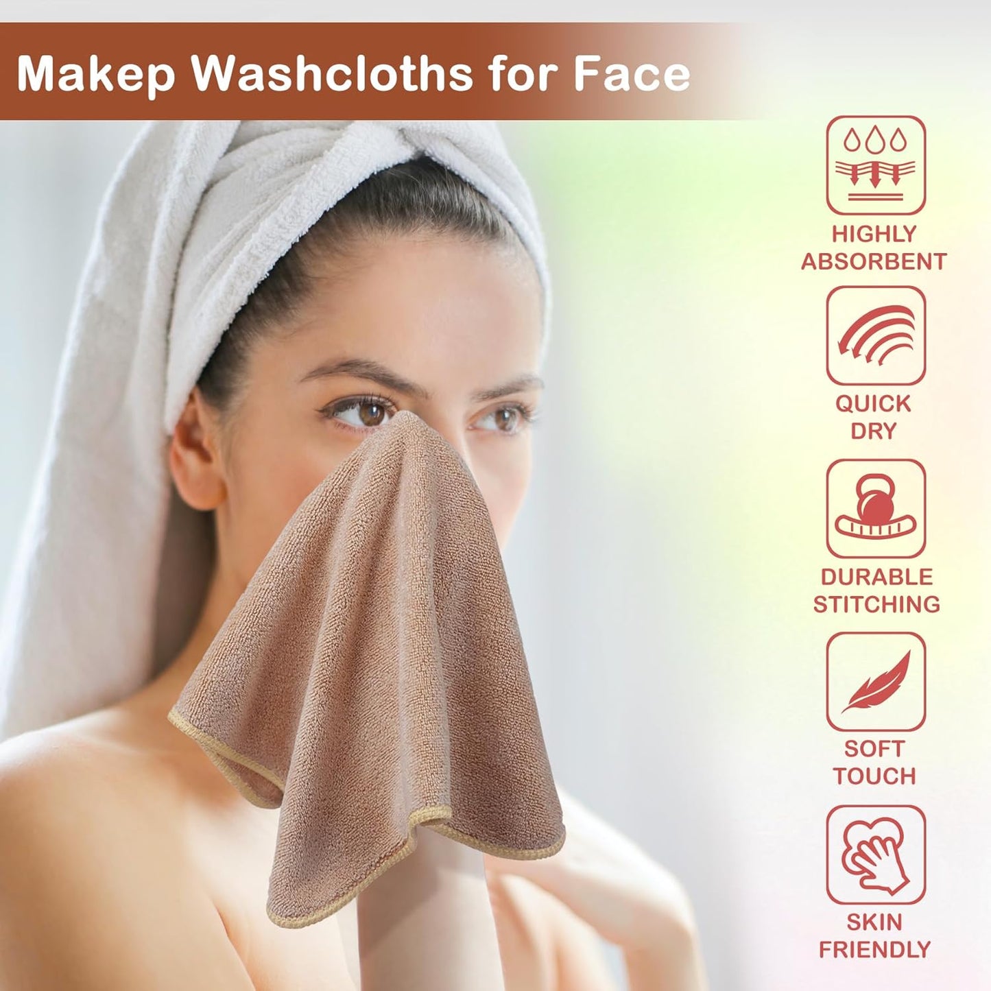 Nugilla Makeup Remover Cloth 12 x 12 Inch, Reusable Makeup Remover Towels for Washing Face, 6 Pack Washable Microfiber Face Cloth Fast Drying Washcloth, Brown