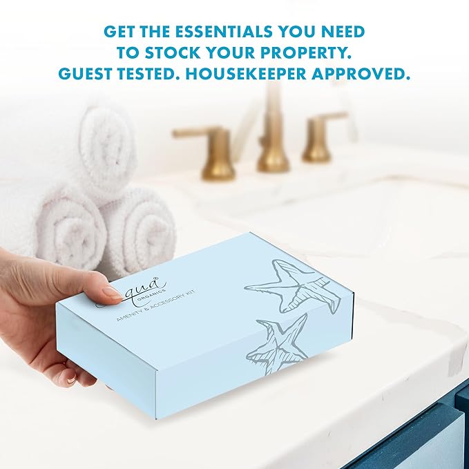 Aqua Organics Amenity & Accessory Kit | 1 oz Shampoo, Conditioner, Lotion, Body Wash, Body Bar, Cleansing Bar, Shave & Dental Sets, Make-Up Wipes, Vanity Kit | 60 Sets