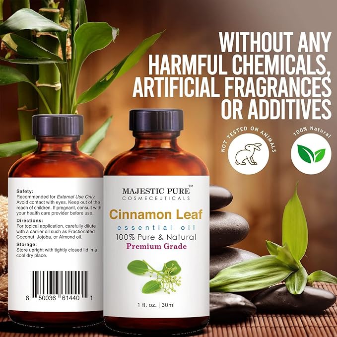 MAJESTIC PURE Cinnamon Essential Oil | 100% Pure and Natural Cinnamon Oil | Premium Grade Essential Oils for Hair Care, Home Diffusers, Skin, Aromatherapy, Massage and Humidifiers | 1 Fl Oz