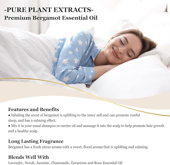 Bergamot Essential Oil Pure Bergamot Oil with Glass Dropper for Diffusers, Humidifier, Candle Making, DIY Soap (10 ml / 0.33 oz)