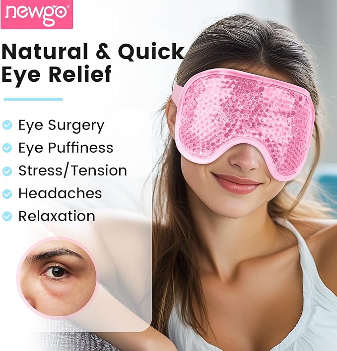 NEWGO Bundle of Cooling Eye Mask Gel and Cold Eye Mask for Puffy Eyes
