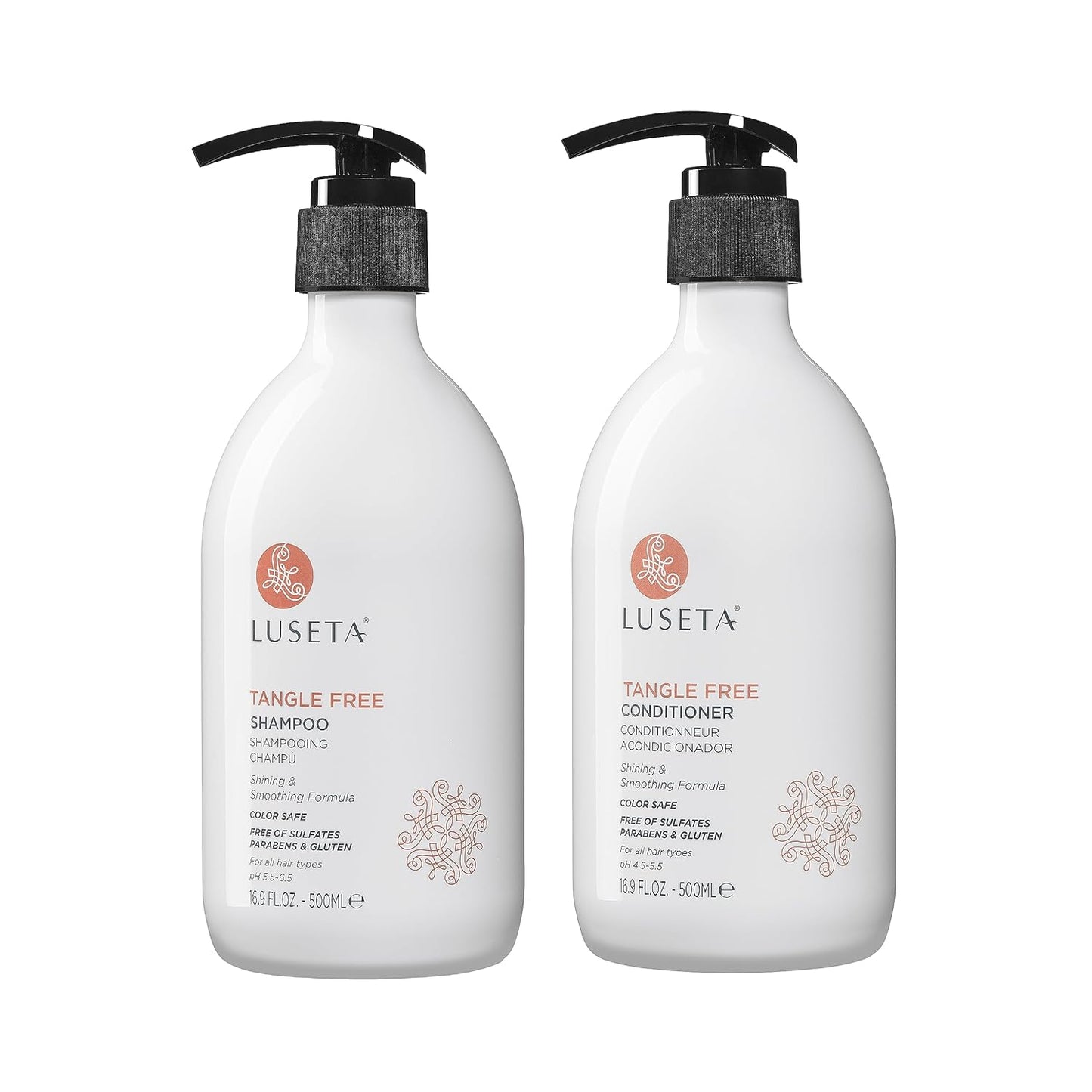 Luseta Tangle Free Routine Shampoo & Conditioner Set for Women and Men Sulfate Free Shampoo and Conditioner for Detangling with Keratin and Argan Oil, Color Safe for Curly and Wavy Hair 2 x 16.9oz