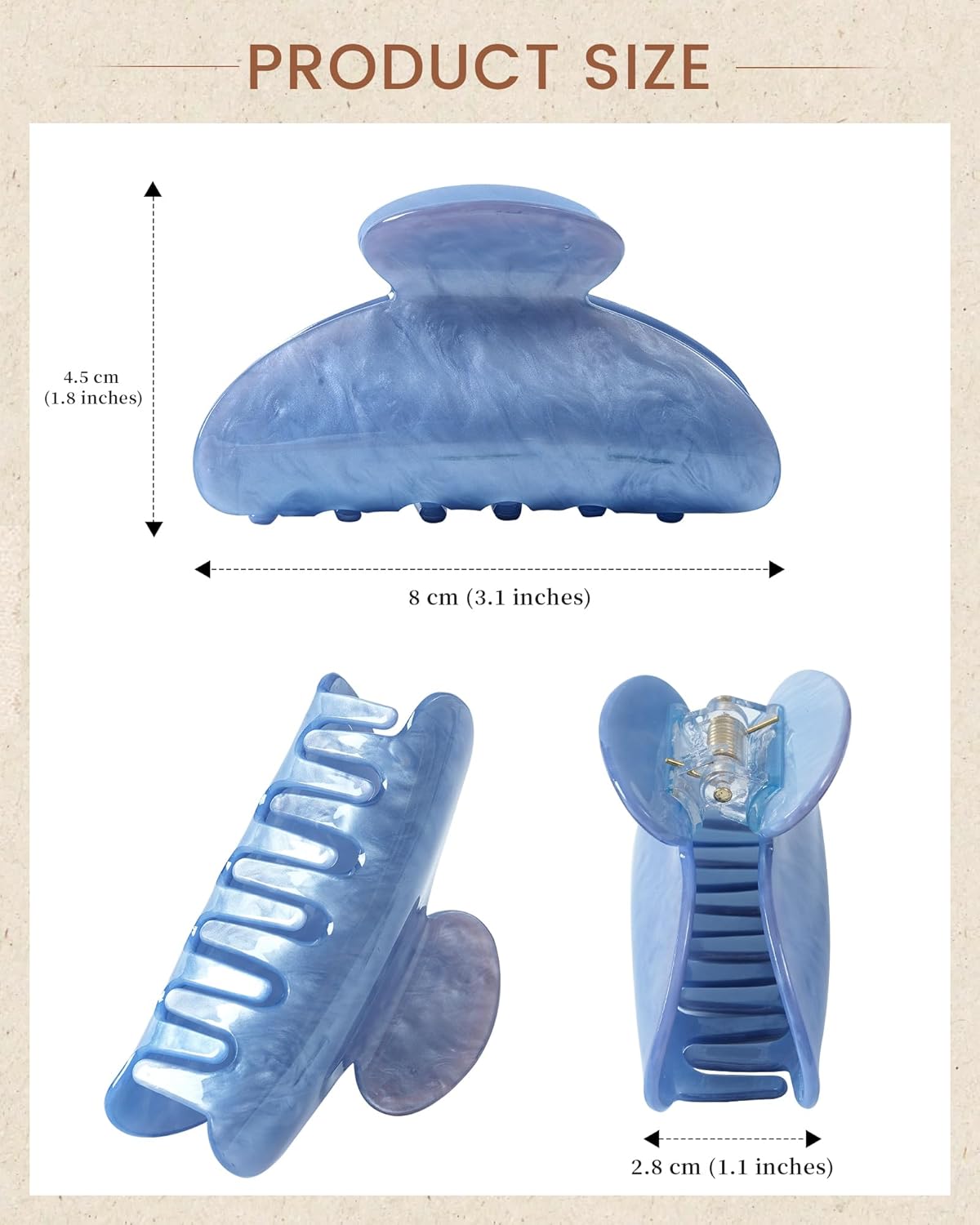 ACECHA 4 Pack Acrylic Hair Claw Clips for Women, 3.1" Shiny Nonslip Hair Grip Hairclips for Thin and Thick, Banana Barrettes Hair Clups Strong Hold Hair Accessories (Grey, Coffe, Blue, Green)