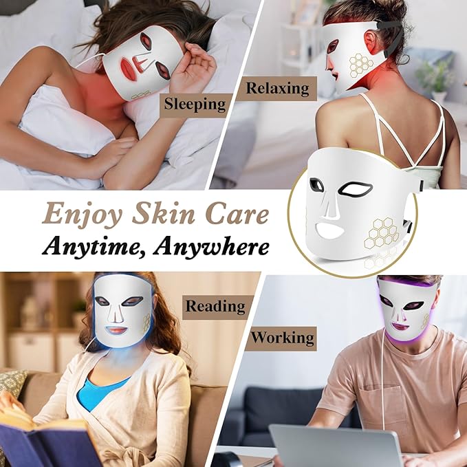 Red Light Therapy for Face, Infrared LED Face Mask Light Therapy 4 Light Waves with 850nm Near Infrared, Portable Rechargeable Red Light Therapy Mask Skincare Device for Facial Rejuvenation