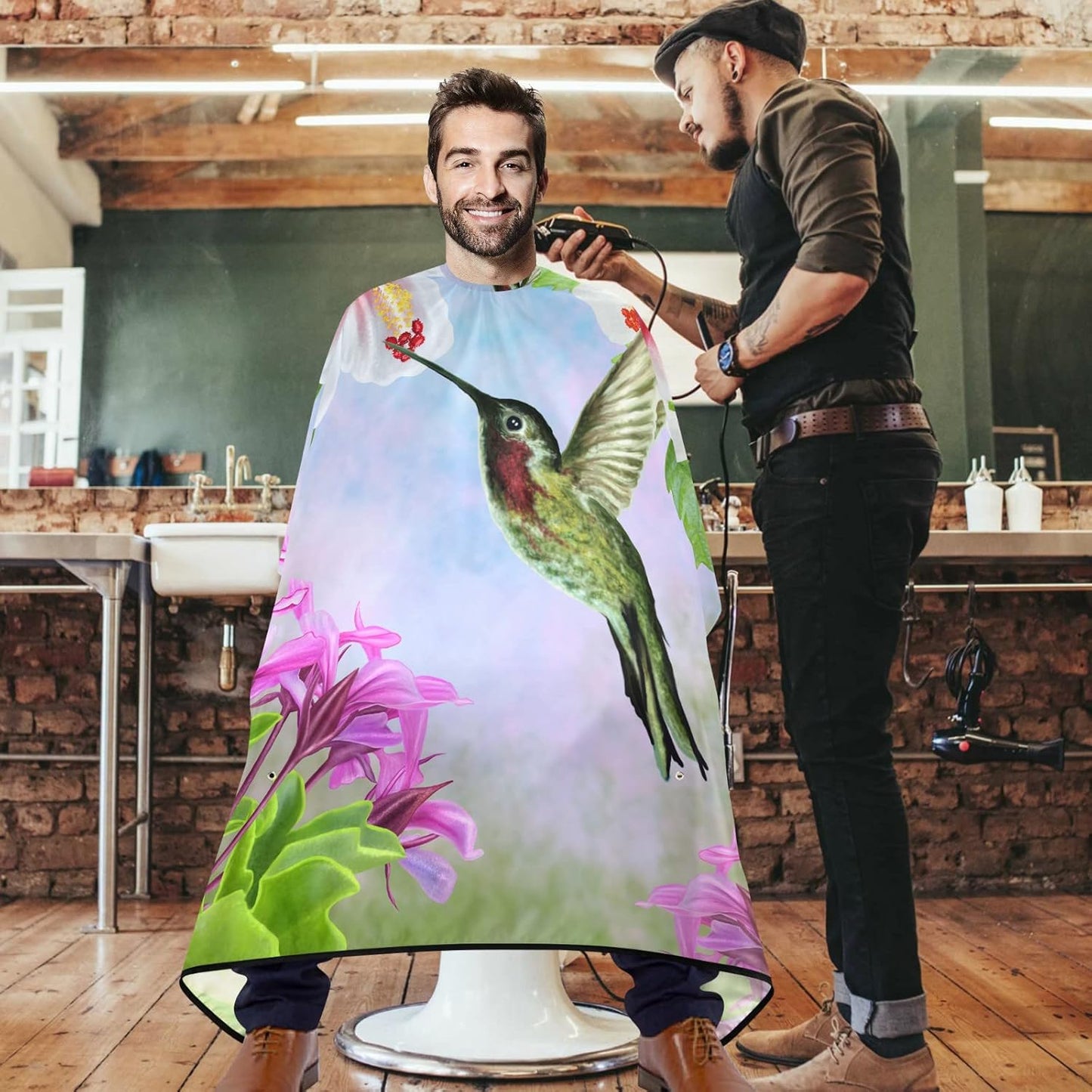 visesunny Barber Cape Spring Flower Bird Polyester Hair Cutting Salon Cape Apron Anti-Static Haircut Water-Resistant Shaving Cloth Beard Shaving Bib Hairdressing Cape