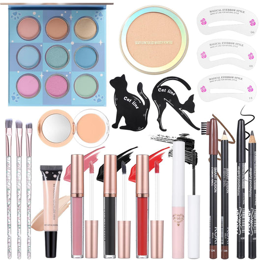 Makeup Kit Set For Teens, Make Up Gift For Women,Includes Eyeshadow Palette, Lip Gloss, Mascara, Eyeliner, Foundation, Concealer, Brushes Set (kit092)