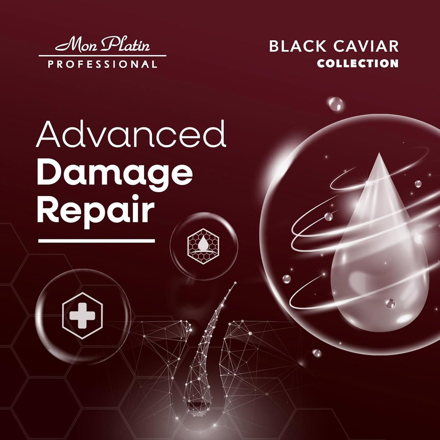 Mon Platin Professional Hair Mask, 500ML - Deep Conditioning for Dry, Colored, Damaged Hair with Black Caviar & Natural Silk Protein, SLS/Salt Free