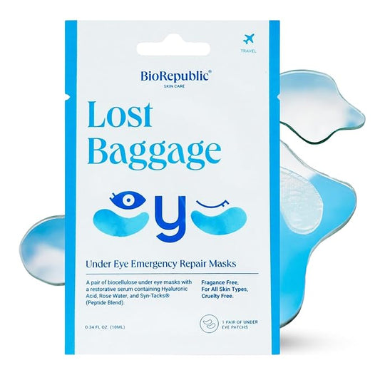 BioRepublic Lost Baggage Under Eye Emergency Repair Mask | Reduces Appearance of Lines, Bags, and Dark Circles Under Eyes | Organic Biocellulose Mask for Moisturization