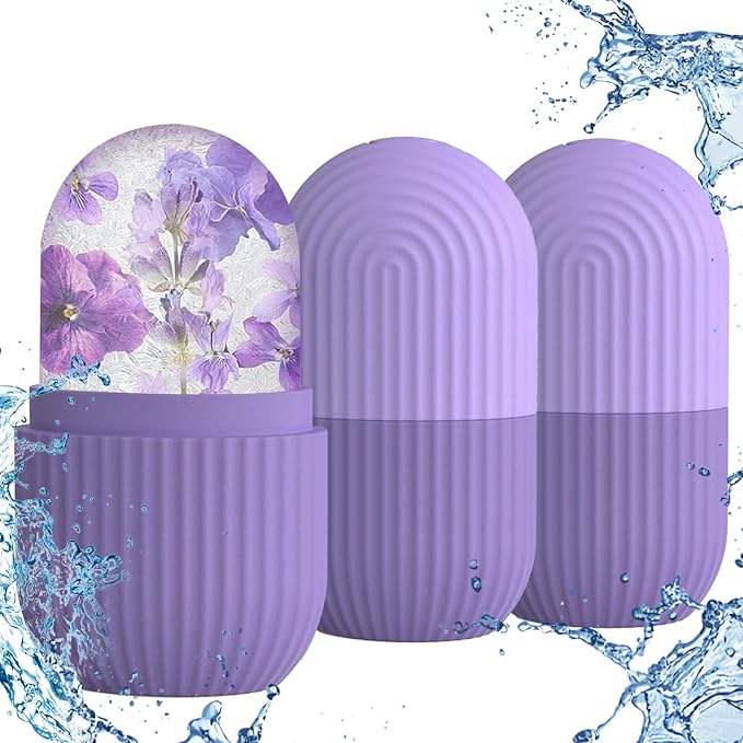 3pcs Ice Cube Roller for Face,Eye,Silicone,Reusable Facial Massager Ice Mold,Brighten Skin Enhancing Natural Glow,De-Puff Eye Bags,Reduce Migraine Pain (Purple)