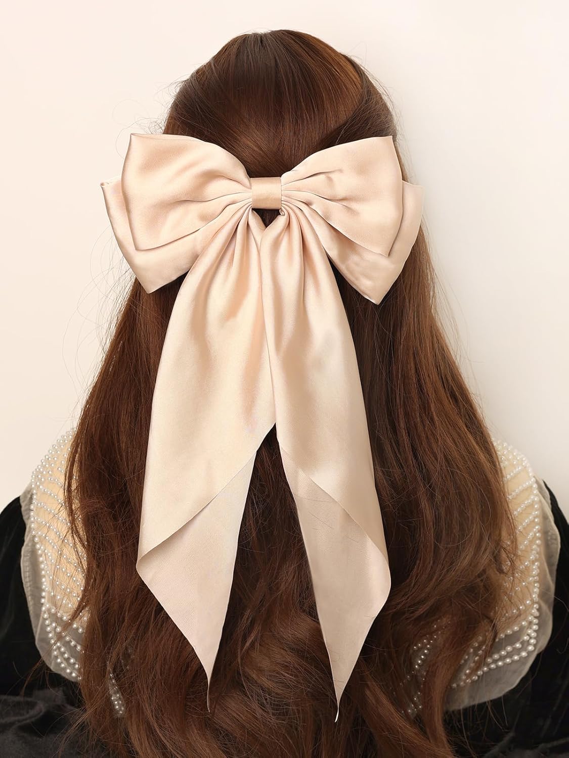 LFOUVRE Hair Accessories - Dotted Chain Bows, Bowknot Barrettes with Tails for Girls and Women, 3pcs