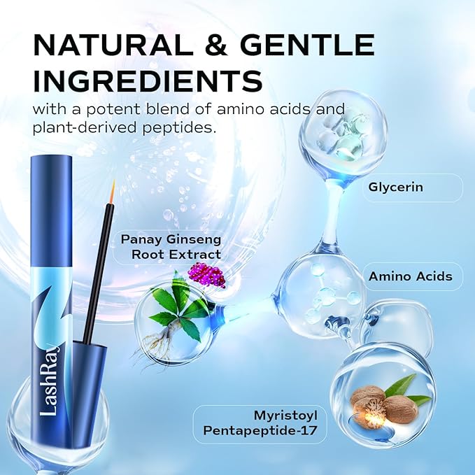Premium Eyelash Growth Serum, LashRay Advanced Rapid Lash Serum for Eyelash Growth with Natural Formula - Boost Thicker, Longer Eyelashes and Eyebrows