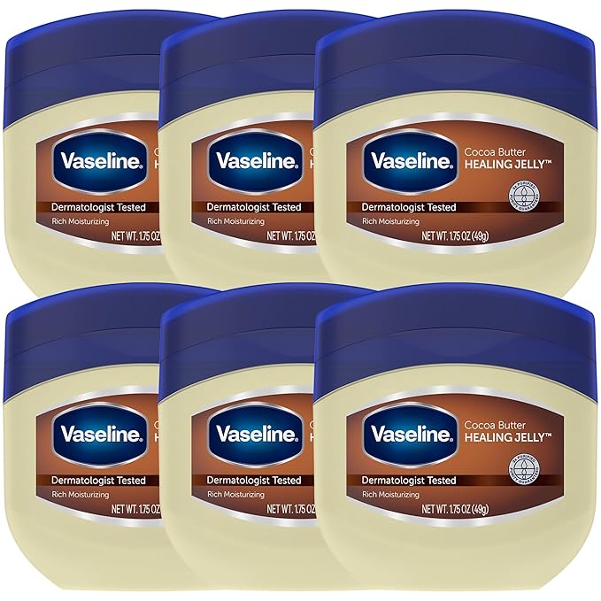 Vaseline Rich Conditioning Petroleum Jelly, Cocoa Butter, Travel Size 1.7 Oz/50 ML (Pack of 6)