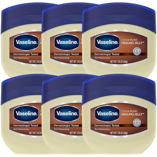 Vaseline Rich Conditioning Petroleum Jelly, Cocoa Butter, Travel Size 1.7 Oz/50 ML (Pack of 6)