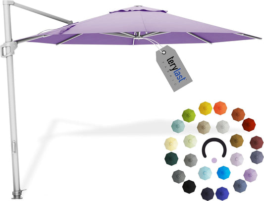 Midtown Umbrellas10 Ft Outdoor Cantilever Patio Umbrella w/Terylast Midtown Purple Fabric - Rotate 360° Offset Patio Umbrella, Deck Patio Umbrella, Backyard Umbrella & Garden Umbrella - Silver Frame