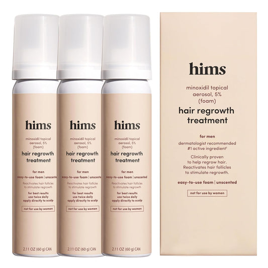 hims Hair Regrowth Treatment - Topical Minoxidil 5% Solution for Men - Extra Strength - Supports Thicker, Fuller Hair - Non-Greasy - Unscented, 3 Pack