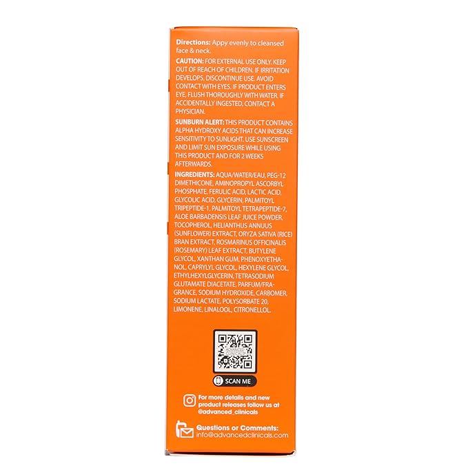 Advanced Clinicals Brightening Vitamin C Serum For Face With Glycolic Acid + Lactic Acid | Vitamin C Eye Serum Face Moisturizer For Improving Look Of Dark Spots & Uneven Complexion, 2-Pack