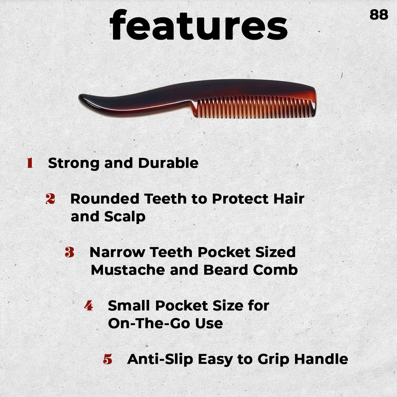#88 Handmade Narrow Tooth Mustache Beard Comb Small Tortoise Havana Acetate Thick Coarse Fine Short Pocket Sized Facial Hair Grooming Tangle Free Beard Straightener Growth Care Styling Wet Comb