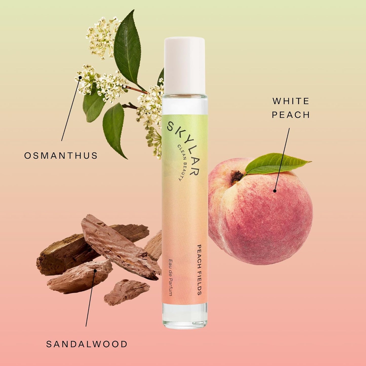 Skylar Peach Fields Eau de Parfum - Hypoallergenic & Clean Perfume for Women & Men, Vegan & Safe for Sensitive Skin - Sweet Perfume with Notes of Mandarin, Grapefruit, Peach - 10mL /0.33 Fl oz
