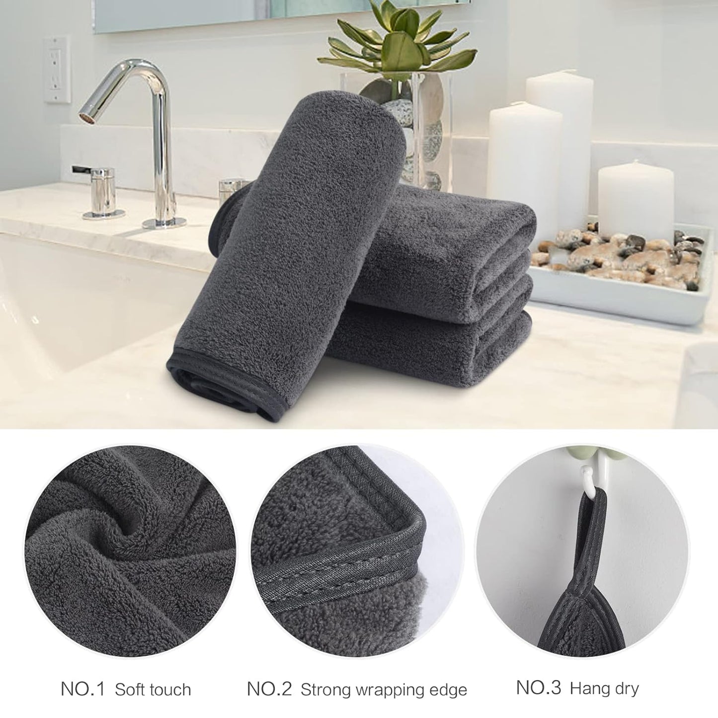 SINLAND Microfiber Face Cloths Reusable Makeup Remover Washcloths Super Soft and Absorbent Fingertip Face Towels for Sensitive Skin Women 12 x 12 Inch 12 Pack