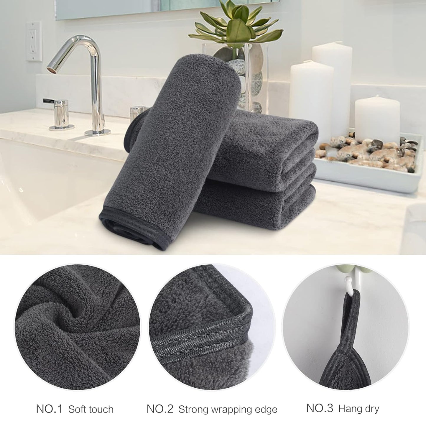 SINLAND Microfiber Face Cloths Reusable Makeup Remover Washcloths Super Soft and Absorbent Fingertip Face Towels for Sensitive Skin Women 12 x 12 Inch 6 Pack